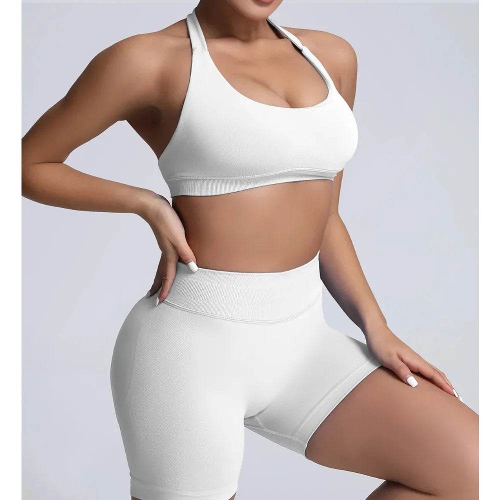 Women’s Summer Fitness Set - High Waist Yoga Shorts & Backless Bra - Buy Center