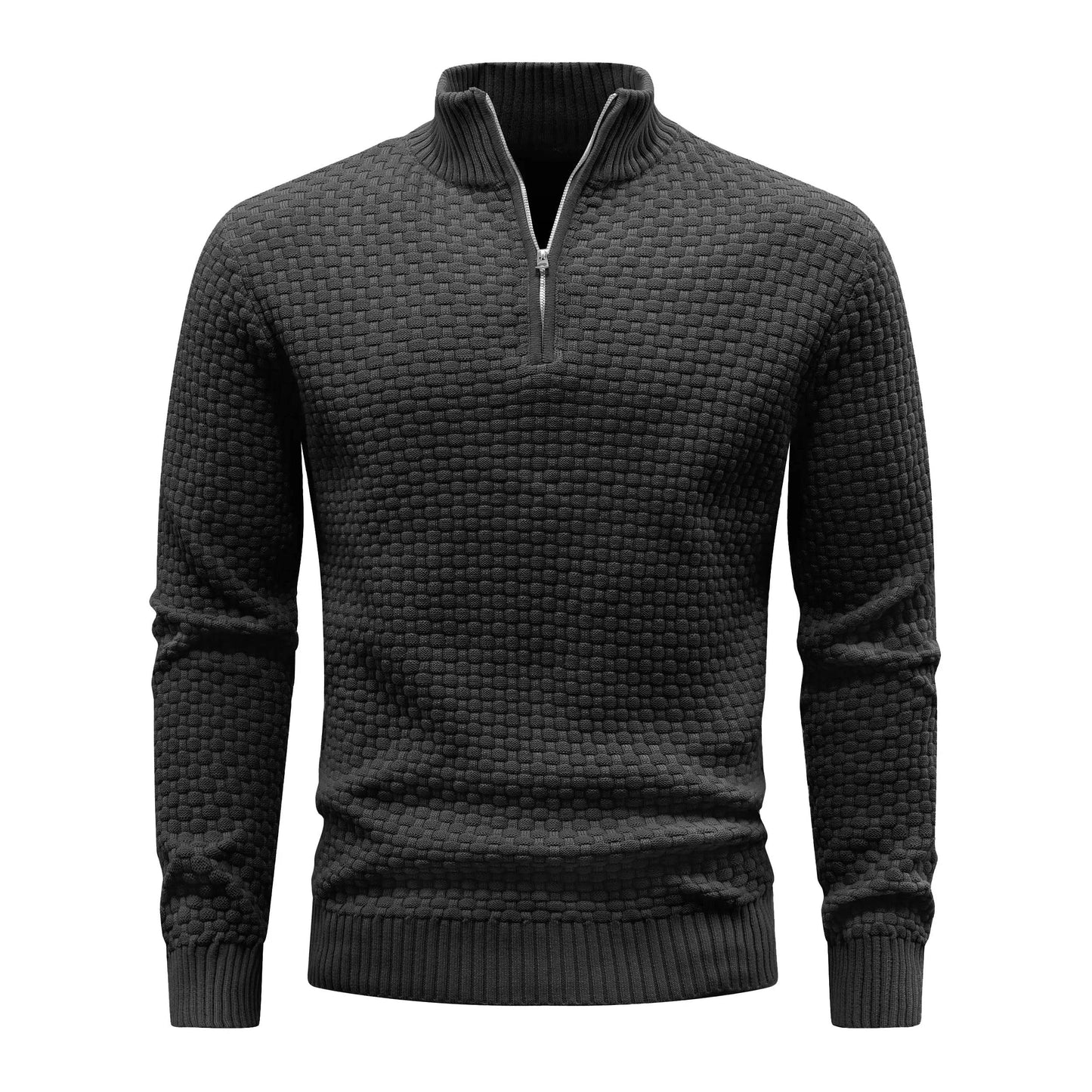 Slavinson Men's Sweater Winter Warm Zip Up Pullover Waffle Knit Mock Neck Turtleneck Soft Long Sleeve Top US Size - Buy Center