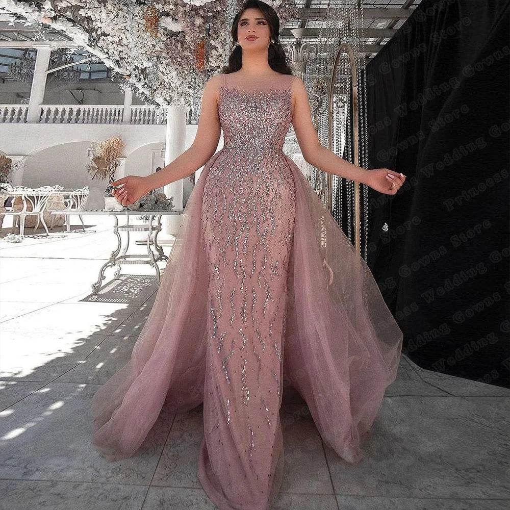 Customized Dubai Luxury Pink Tulle Wedding Dress - Sleeveless, Sequin Design - Buy Center