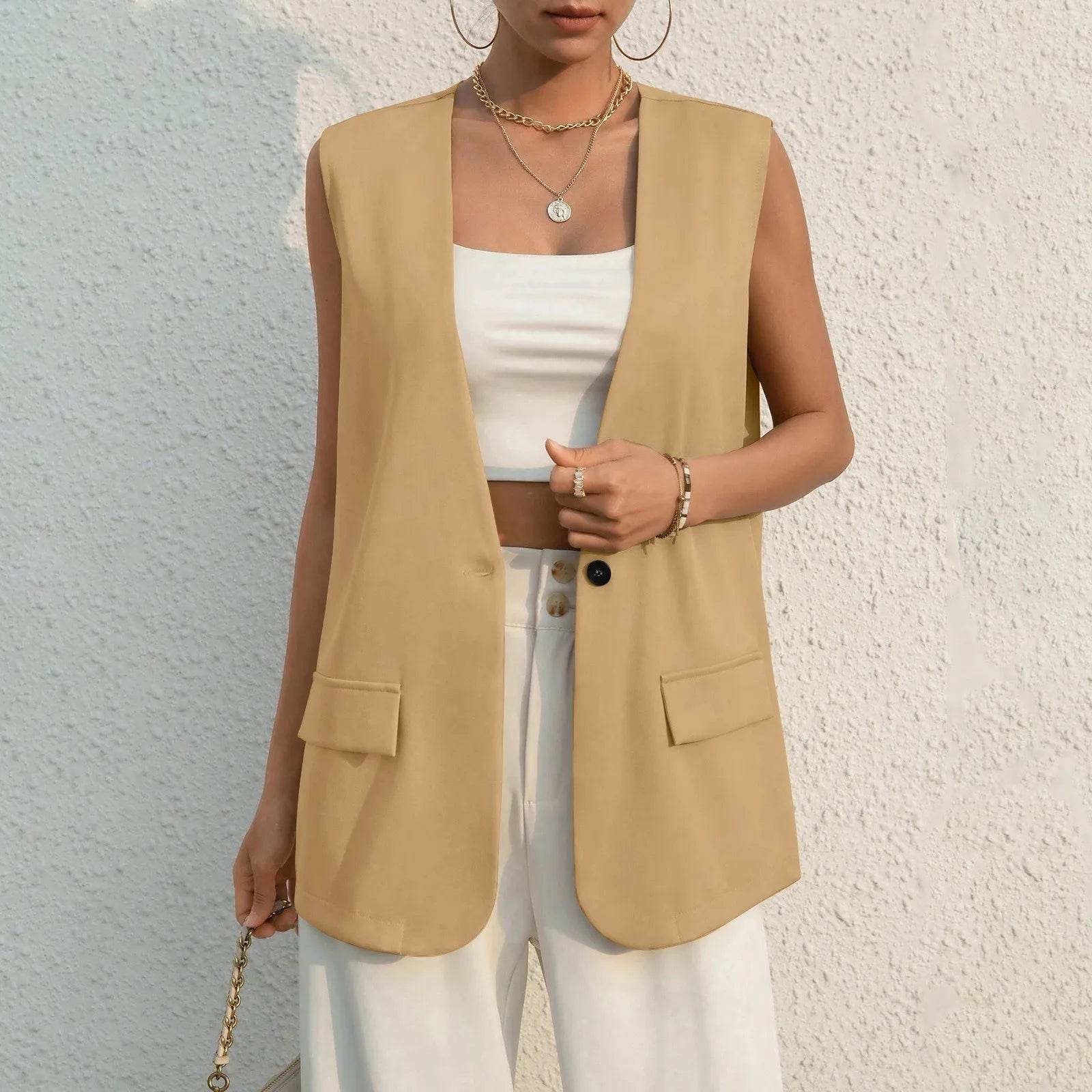 Vintage V-neck Suit Vest for Women - Casual Thin Blazer Jacket - Buy Center