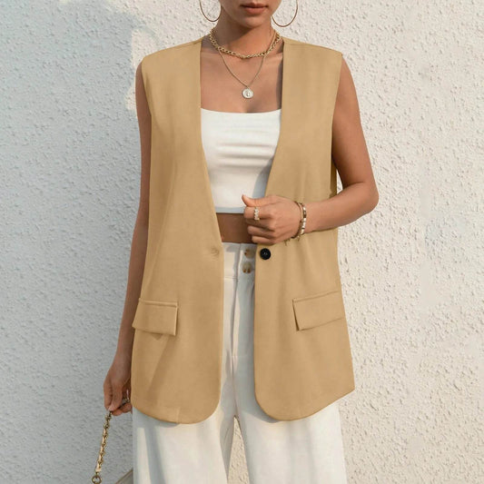Vintage V-neck Suit Vest for Women - Casual Thin Blazer Jacket - Buy Center