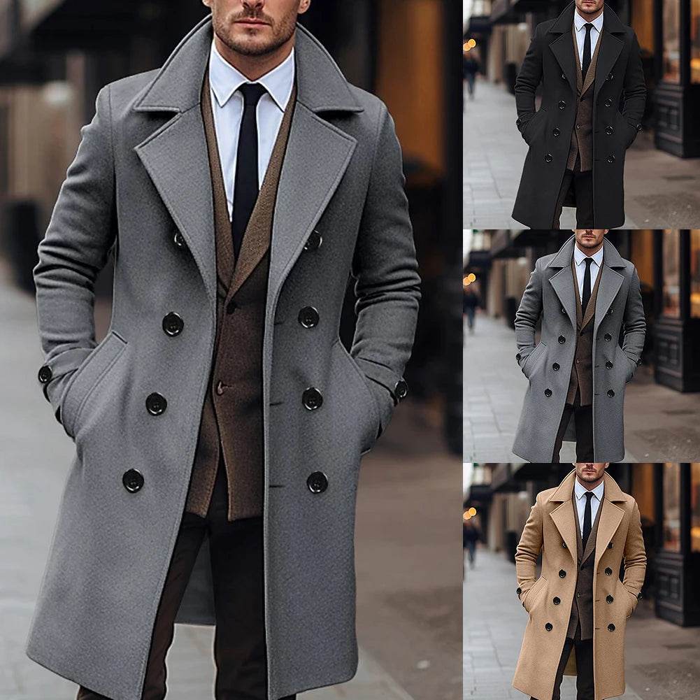 Men's Double Breasted Winter Trench Coat - Warm Business Overcoat - Buy Center