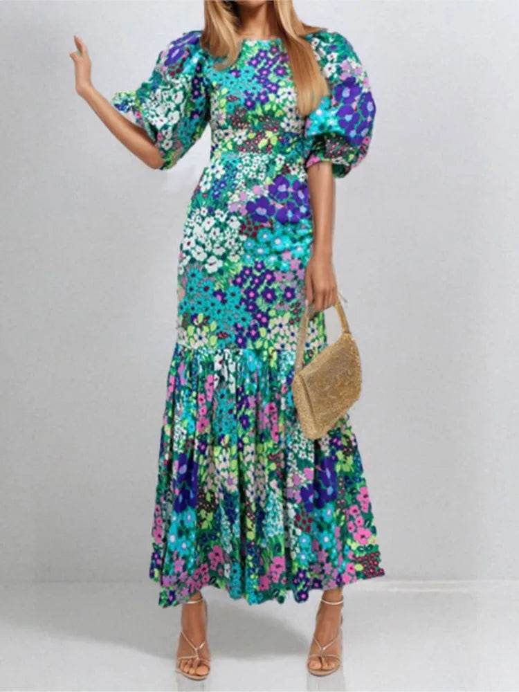 Elegant Casual Dress for Women - O-Neck Puff Sleeve Summer Style - Buy Center