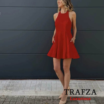 TRAFZA Chic Yellow Ruffle Halter Dress - Elegant Mini for Women - Buy Center