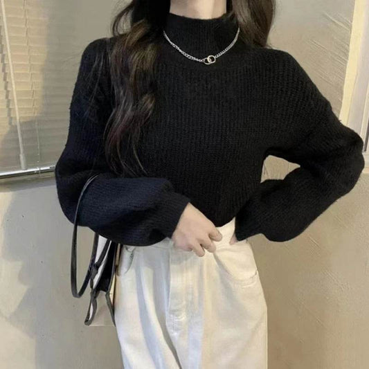 FIGOHR Women's Ribbed Turtleneck Pullover - Lantern Sleeve Sweater - Buy Center