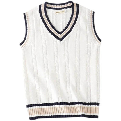 Sweater Vest Men Thicken V-neck Sleeveless Knitted Sweaters Vests Striped Retro Preppy-style Simple Chic Loose Casual All-match - Buy Center