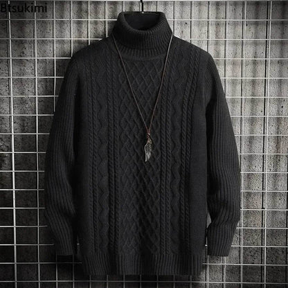 2025 Men's Winter Warm Turtleneck Sweaters Knitted Thick Pullover Casual Sweaters High Neck Knited Solid Color Jumpers for Men - Buy Center