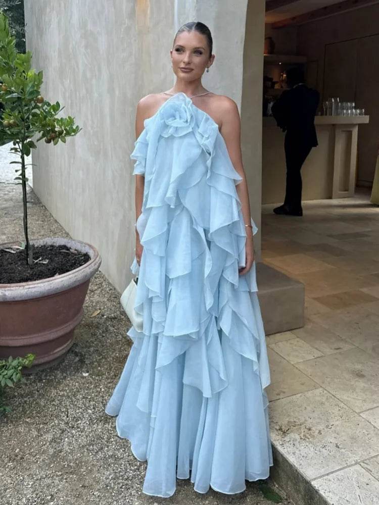 Elegant Backless Ruffled Halter Dress for Women - Luxurious Party Look - Buy Center