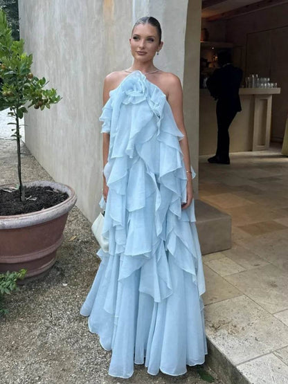 Elegant Backless Ruffled Halter Dress for Women - Luxurious Party Look - Buy Center