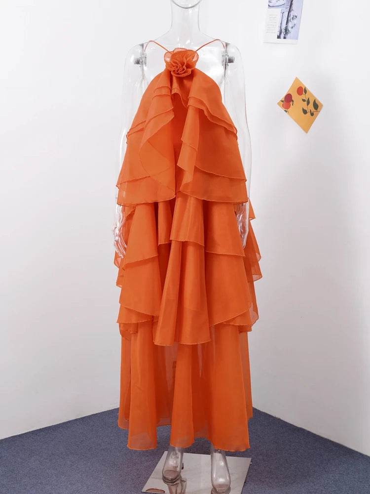 Elegant Backless Ruffled Halter Dress for Women - Luxurious Party Look - Buy Center