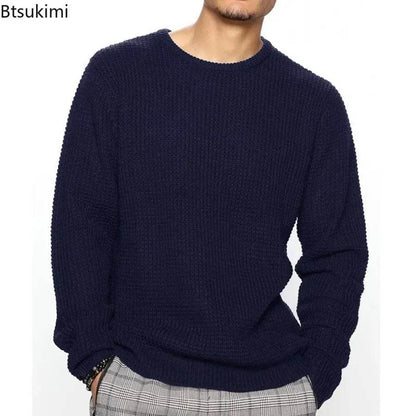 Btsukimi Men's Knitted Sweater - Casual Round Neck Pullover for Autumn - Buy Center