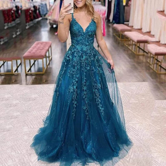 GUXQD Customized A-Line Spaghetti Strap Evening Dress - Tulle Appliques - Buy Center