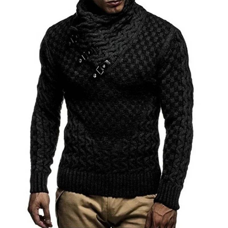 European and American Men's Casual Sweater for Autumn and Winter 2024, Casual Pullover, High-neck, Slim-fit Knitted Sweater - Buy Center