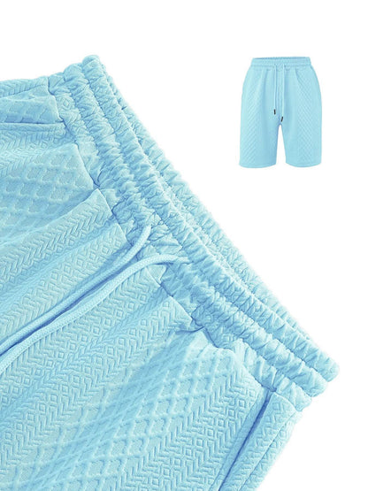 Men's Casual Summer Polo Shirt Set - Short Sleeve Jacquard Texture - Buy Center