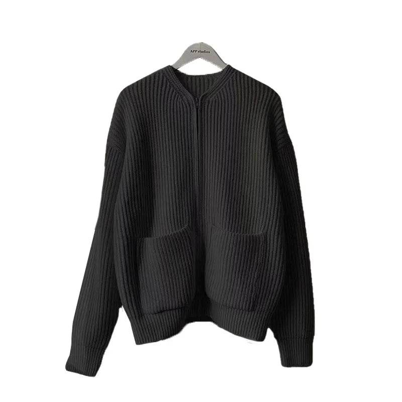 Comfortable Men's Zip Up Knitted Cardigan - Thick Long Sleeve Jumper - Buy Center