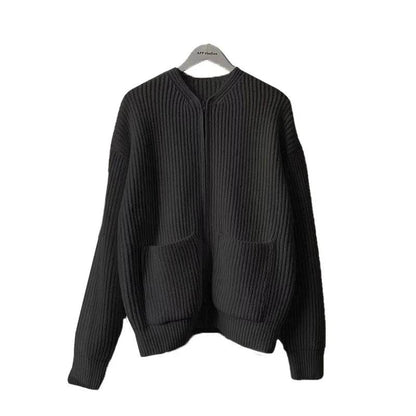 Comfortable Men's Zip Up Knitted Cardigan - Thick Long Sleeve Jumper - Buy Center