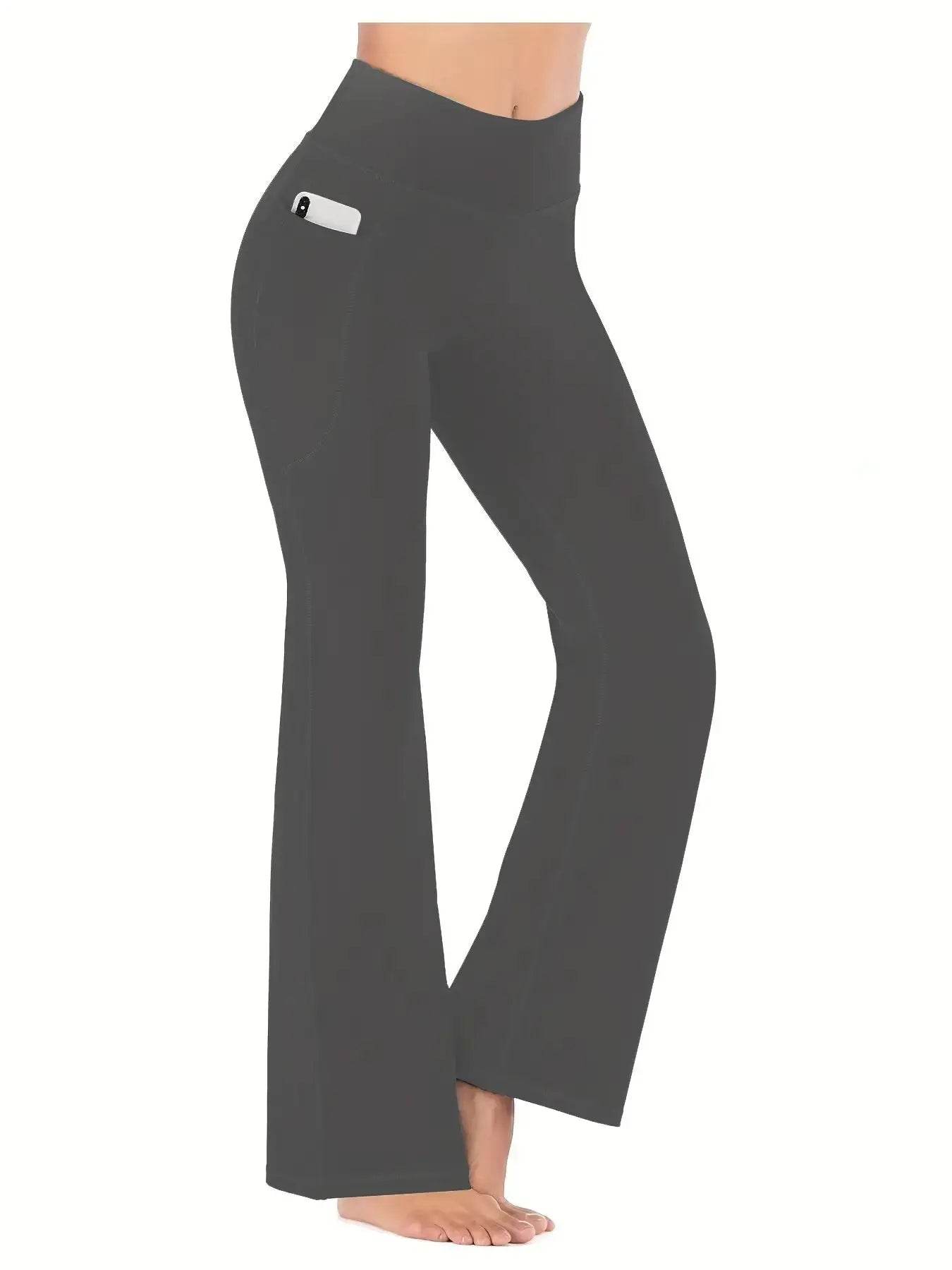 Women's High Waist Flared Yoga Pants with Pockets - Fitness Essential - Buy Center