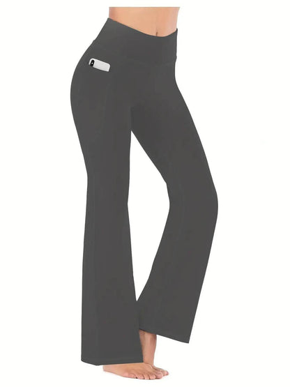 Women's High Waist Flared Yoga Pants with Pockets - Fitness Essential - Buy Center
