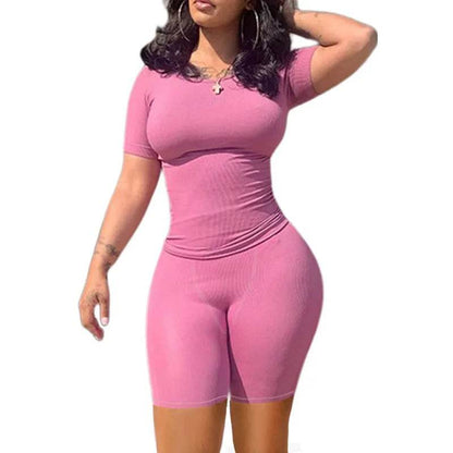 Women's Casual Ribbed 2 Piece Summer Shorts Set - Short Sleeve Top - Buy Center