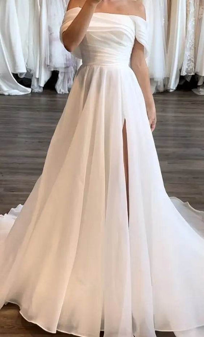 Elegant Off-The-Shoulder A-Line Wedding Dress - Custom Made 2024 - Buy Center