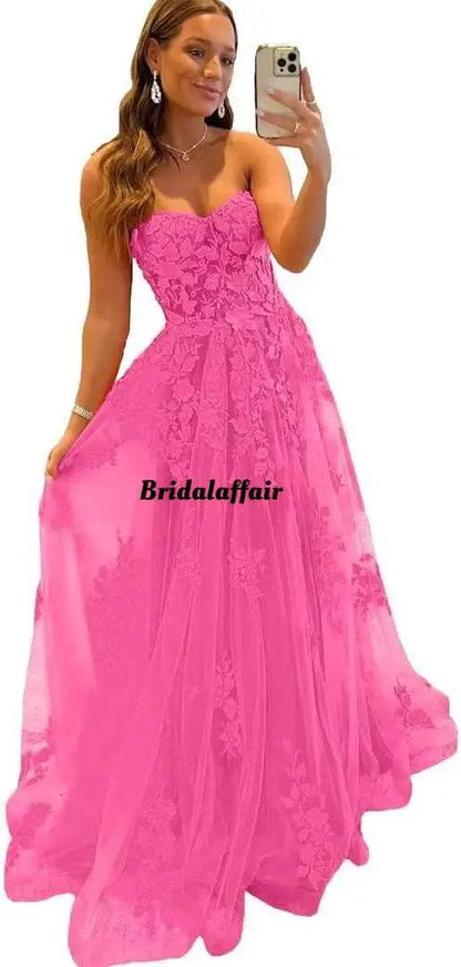 Bridalaffair Orange Lace Appliques A-Line Prom Dress - Sweetheart Neckline - Buy Center