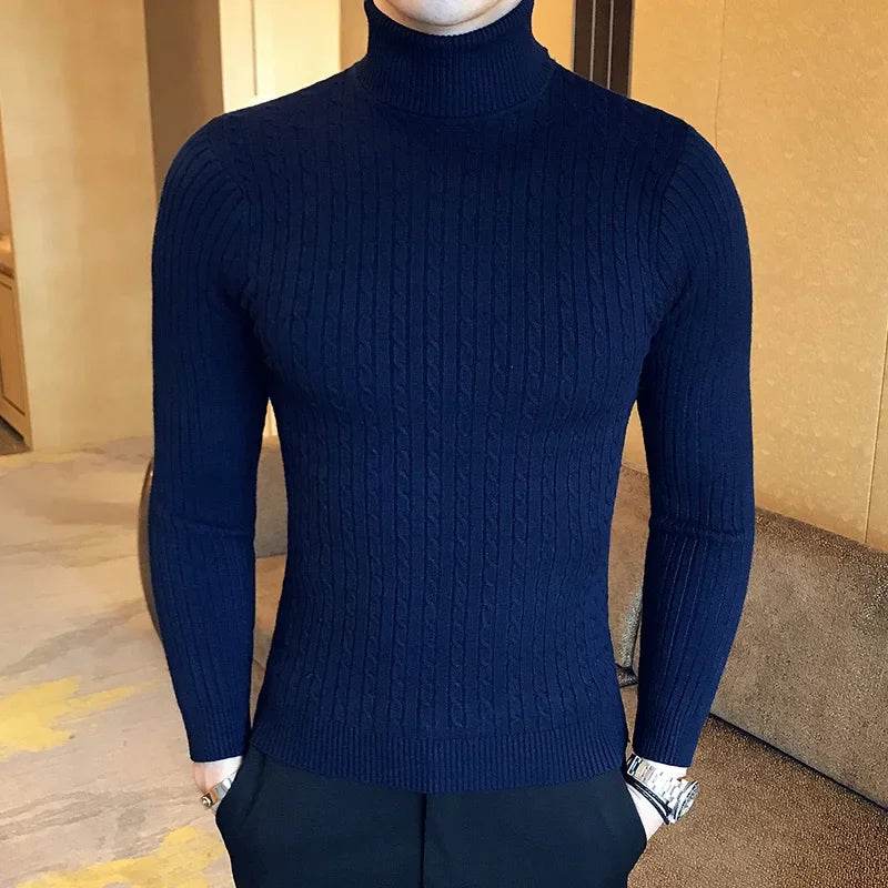 2025 Korean Slim Solid Color Turtleneck Sweater Mens Winter Long Sleeve Warm Knit Sweater Classic Solid Casual Bottoming Shirt - Buy Center