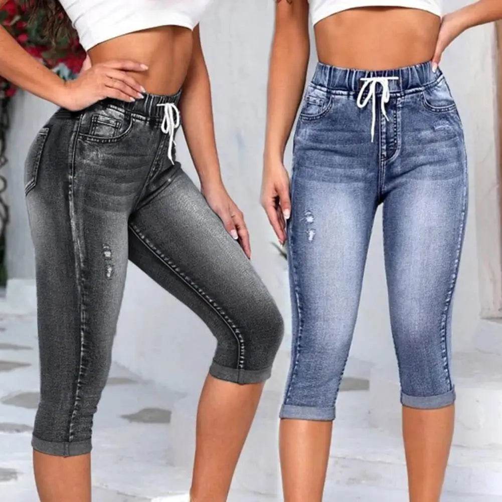 SANWOOD High Waist Denim Jeggings - Casual 3/4 Pants for Women - Buy Center