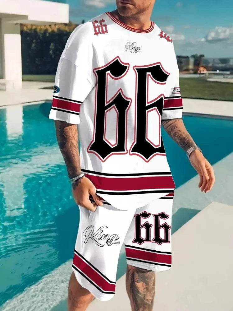 Summer Casual Men's 66 Letter Printed Two-Piece Suit for Outdoors - Buy Center