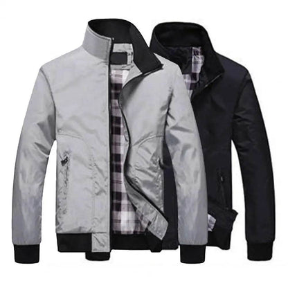 SANWOOD Men's Casual Jacket - Solid Color Stand Collar, Zipper Pockets - Buy Center