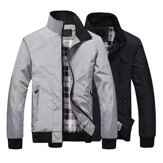 SANWOOD Men's Casual Jacket - Solid Color Stand Collar, Zipper Pockets - Buy Center