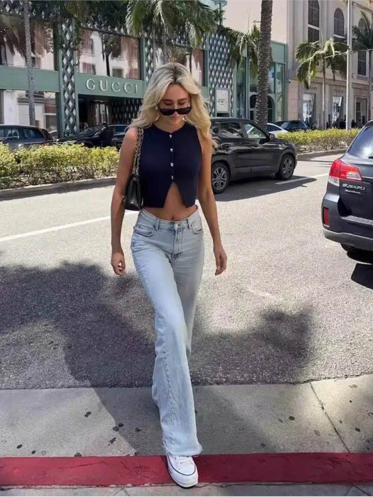 MsChuh Women’s Knitted Vest - Slim Cropped O-Neck for Summer 2024 - Buy Center