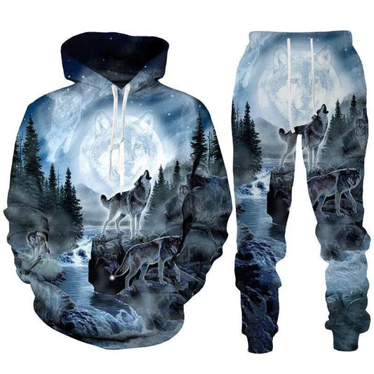 Cool Forest Wolf 3D Printed Hoodie & Pants Set - Casual Hip Hop Style - Buy Center