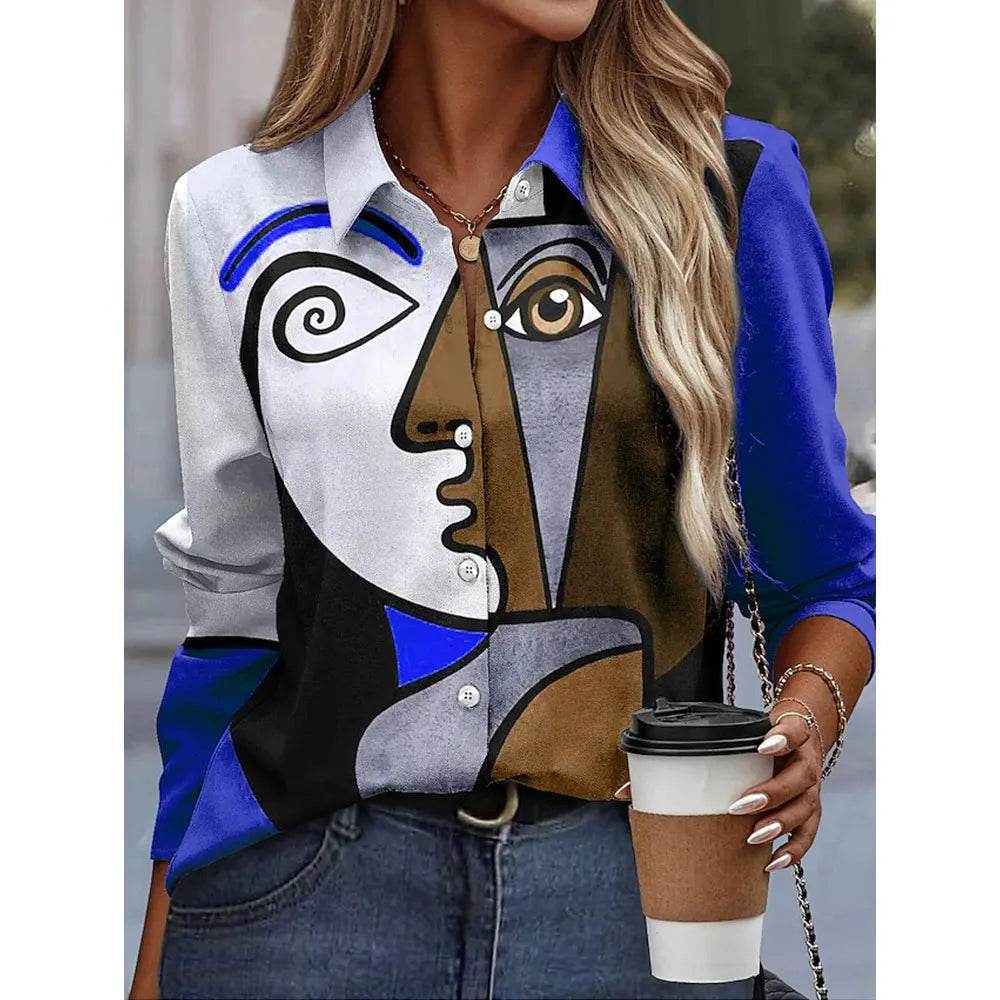 Women's 3D Flower Printed Long Sleeve Blouse - Plus Size Autumn Top - Buy Center