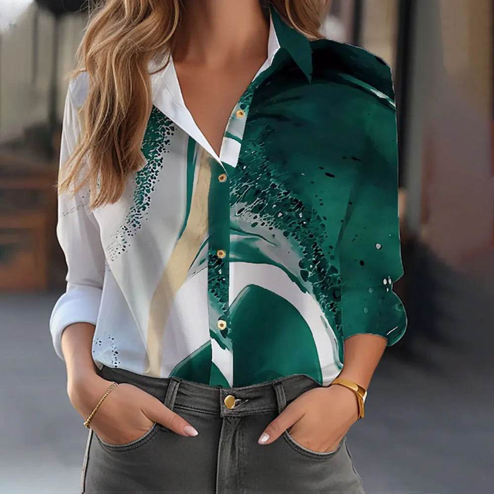 Women's 3D Flower Printed Long Sleeve Blouse - Plus Size Autumn Top - Buy Center