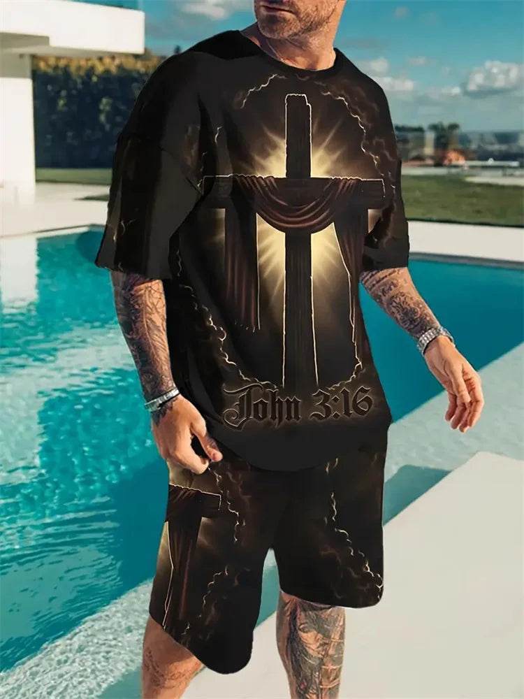 Yeae Plus Size Men's Summer Suit - Short Sleeve, Drawstring Shorts - Buy Center