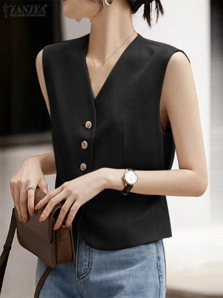 ZANZEA Women’s V-Neck Sleeveless Office Vest - Summer Fashion 2024 - Buy Center