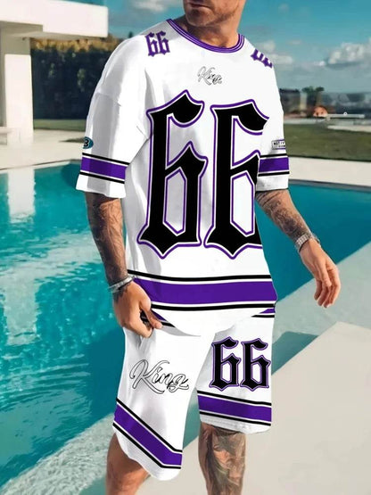 Summer Casual Men's 66 Letter Printed Two-Piece Suit for Outdoors - Buy Center