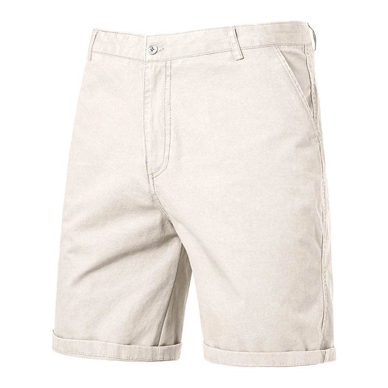 GQXAON Men's Solid Color Cotton Knee Shorts - Casual Bermuda Style - Buy Center