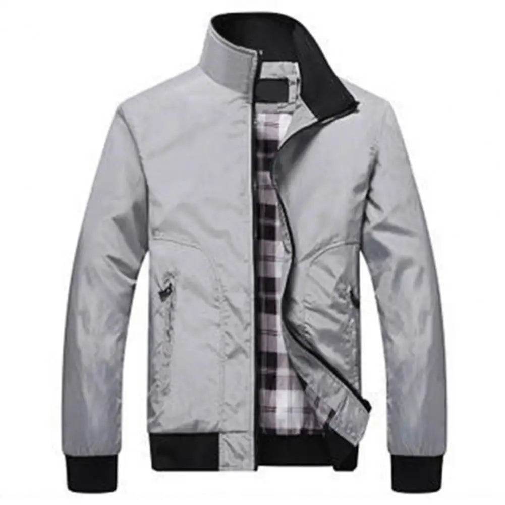 SANWOOD Men's Casual Jacket - Solid Color Stand Collar, Zipper Pockets - Buy Center