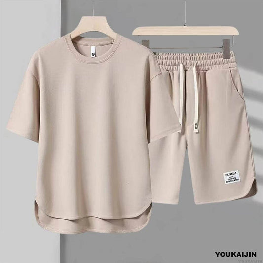 YOUKAIJIN Men's Summer Casual Suit - Waffle T-shirt & Shorts Set - Buy Center