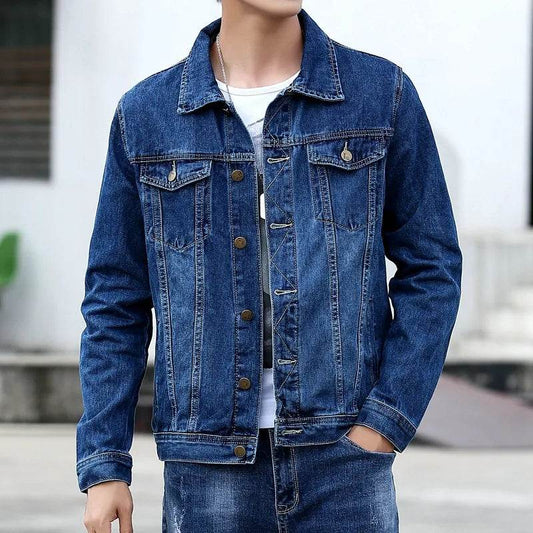 FAVOCENT Men's Denim Jacket - Casual Streetwear, Turn Down Collar - Buy Center