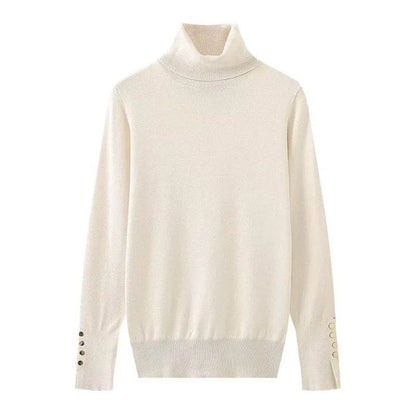 Women's Cropped Turtleneck Sweater with Buttons - Casual Knit Pullover - Buy Center