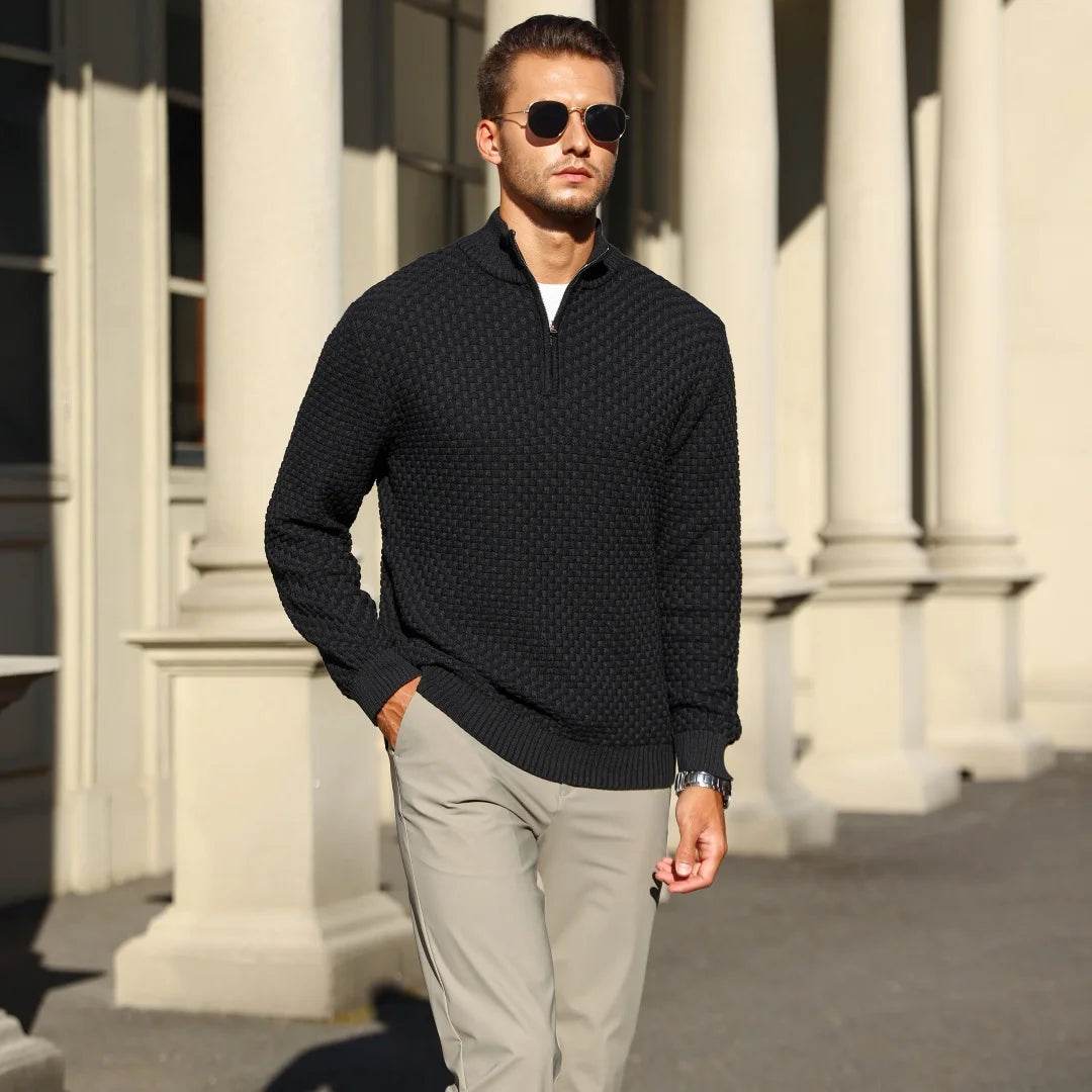 Slavinson Men's Sweater Winter Warm Zip Up Pullover Waffle Knit Mock Neck Turtleneck Soft Long Sleeve Top US Size - Buy Center