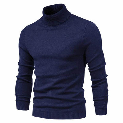 Men's Solid Color Pullover Sweater - High Neck Casual Knitwear - Buy Center