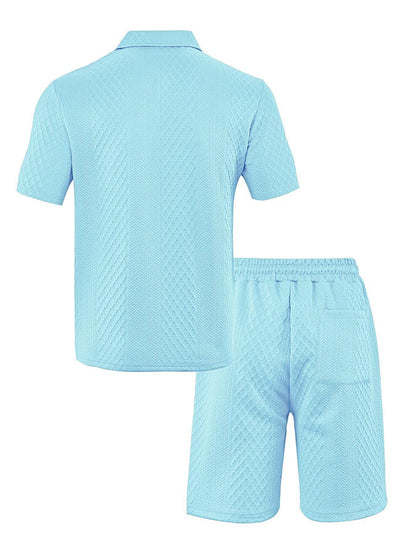 Men's Casual Summer Polo Shirt Set - Short Sleeve Jacquard Texture - Buy Center