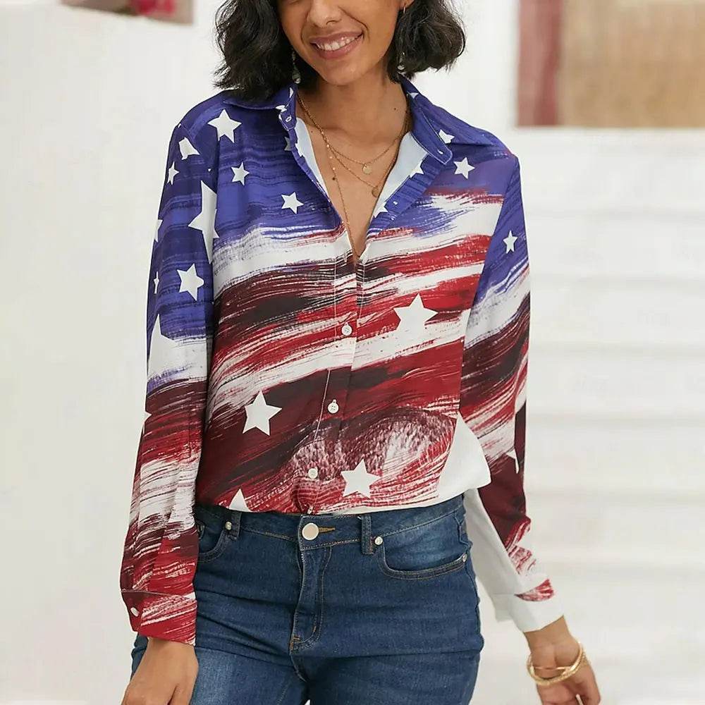 Women's 3D Flower Printed Long Sleeve Blouse - Plus Size Autumn Top - Buy Center