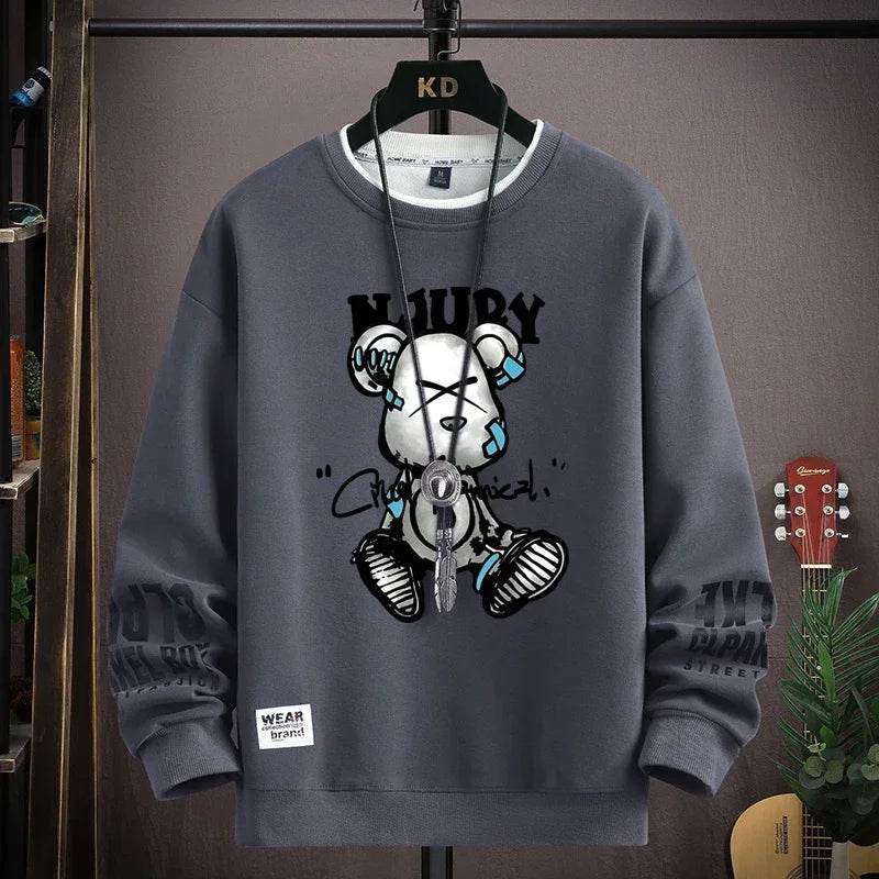 Cool Bear Print Mens Sweatshirt - Fashionable O-Neck Long Sleeve Top - Buy Center