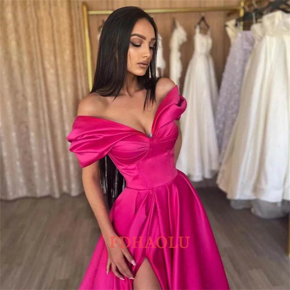 FDHAOLU Satin Evening Dress - Off the Shoulder, Side Slit Design - Buy Center