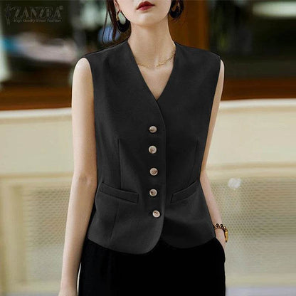 ZANZEA Women’s V-Neck Sleeveless Office Vest - Summer Fashion 2024 - Buy Center