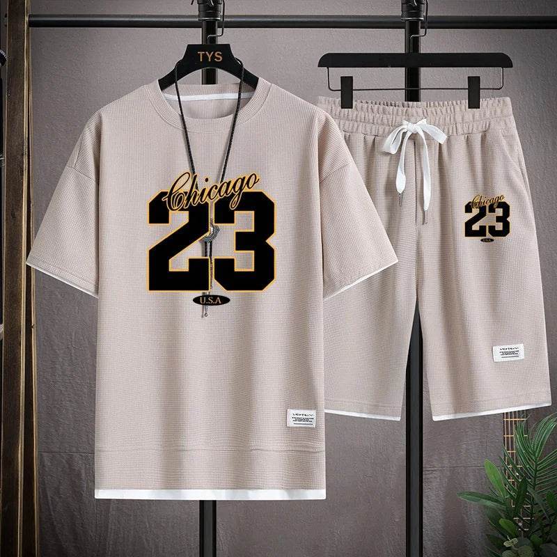 Men's Korea Summer Fashion Print Jogging Shorts Set - Casual Comfort - Buy Center